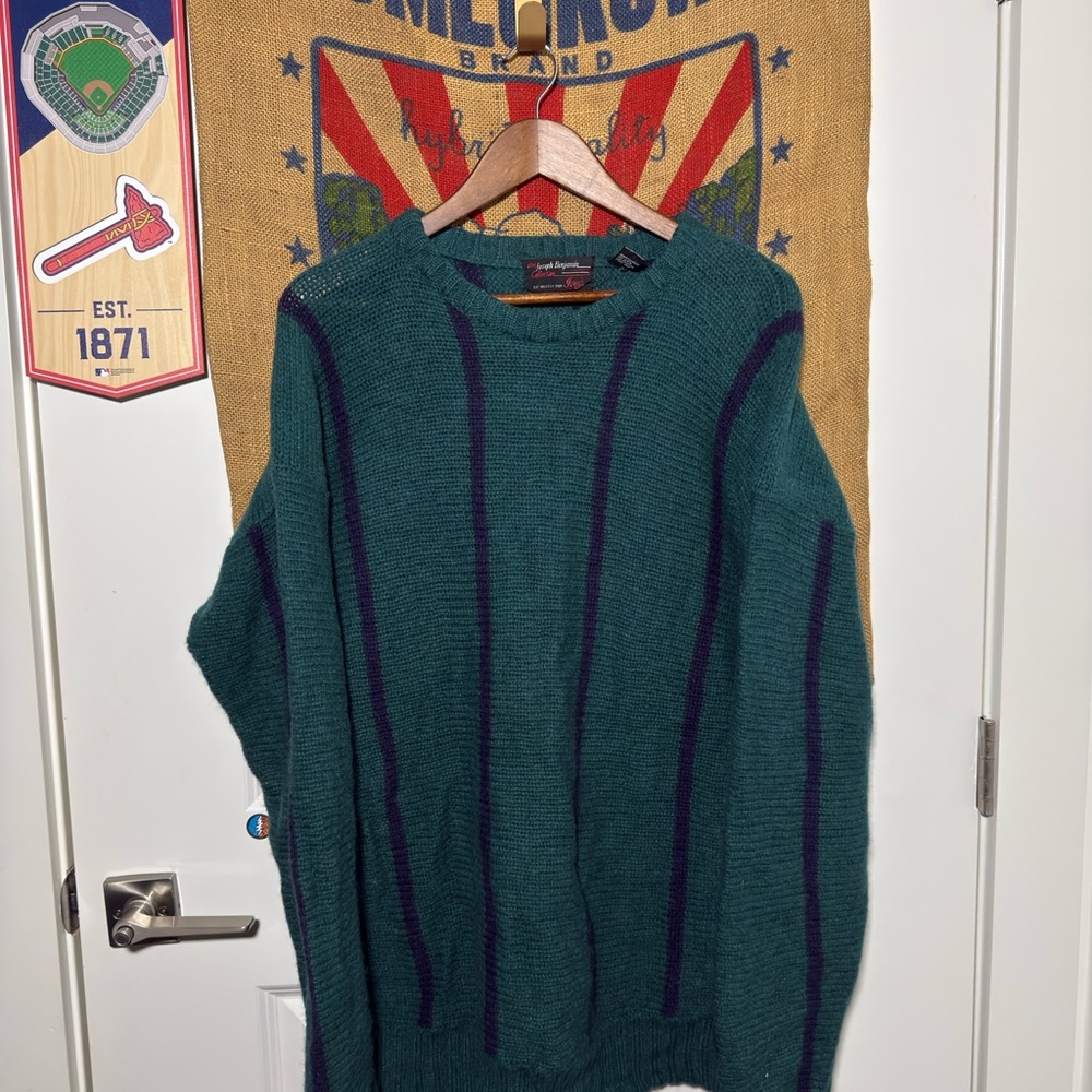 Vintage 90s JOSEPH BENJAMIN 100% Wool Green & Blue Stripped Sweater (L)